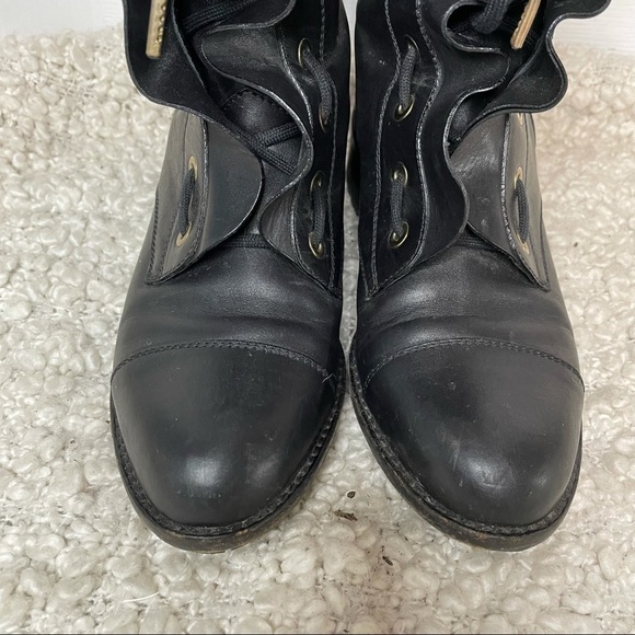 VALENTINO Garavani Black Leather Ruffle Lace Up Combat Boots with Gold 7.5 - Picture 6 of 11